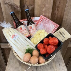 aspergespakket met bier en aardbeien